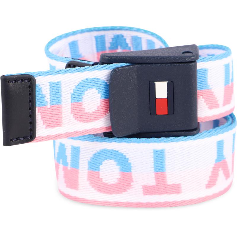 Woven logo belt on white blue and pink商品第1张图片规格展示