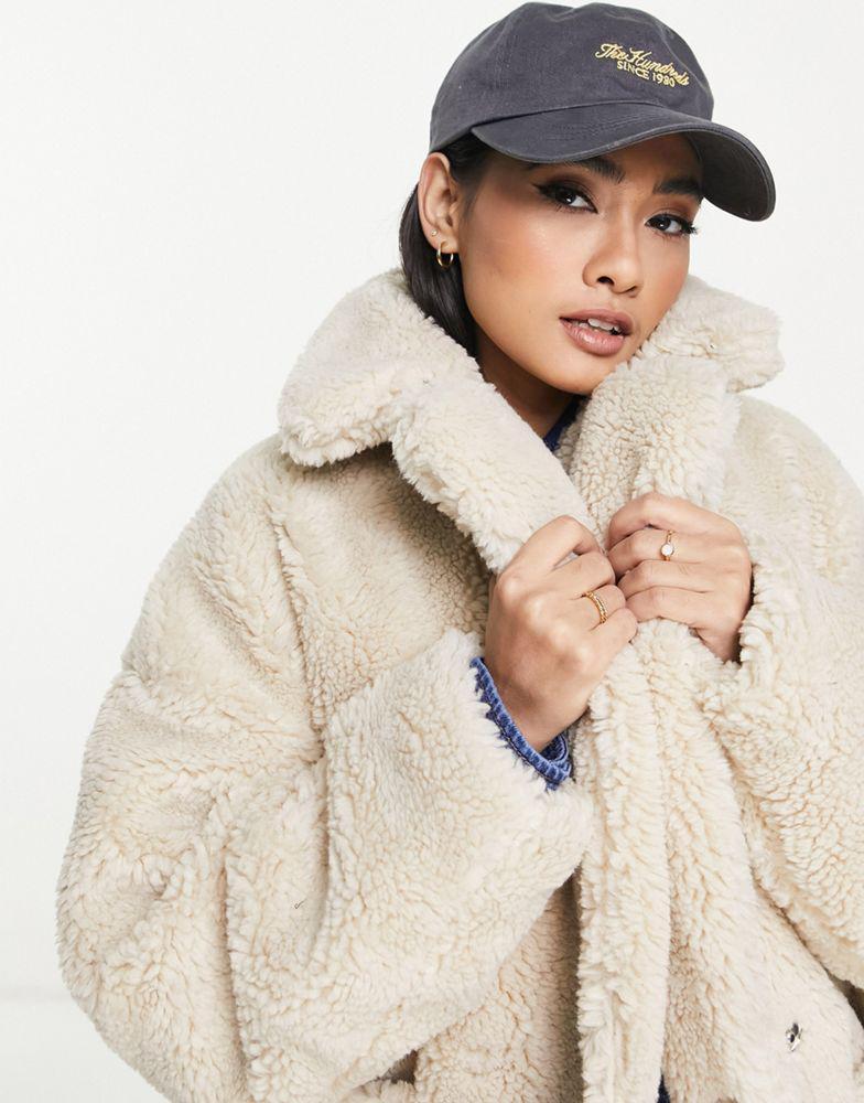 商品Topshop|Topshop borg midi coat with patch pockets in cream,价格¥286,第6张图片详细描述