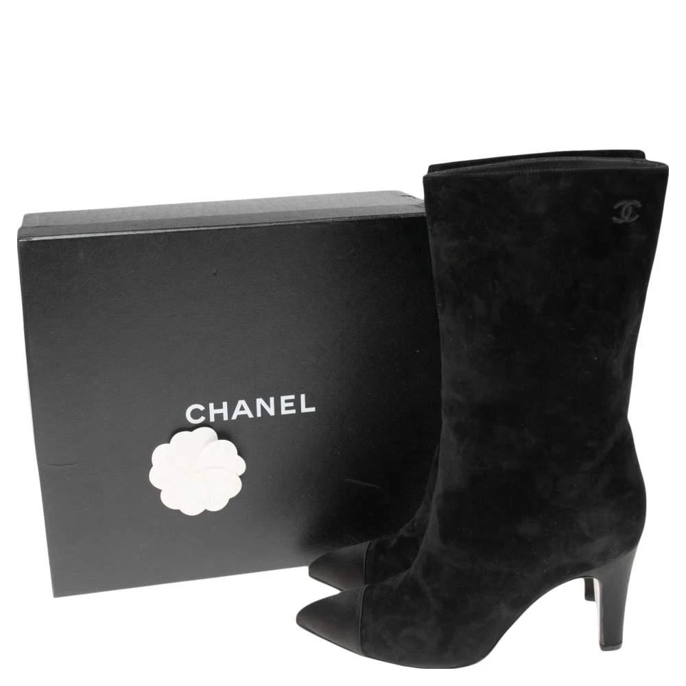 Chanel Black Suede and Satin Gabrielle Cap Toe Mid Calf Boots Size 39 商品