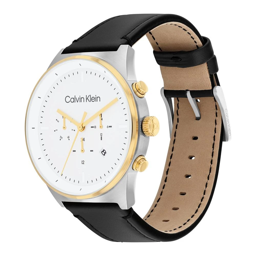 商品Calvin Klein|Men's Black Leather Strap Watch 44mm,价格¥1205,第2张图片详细描述