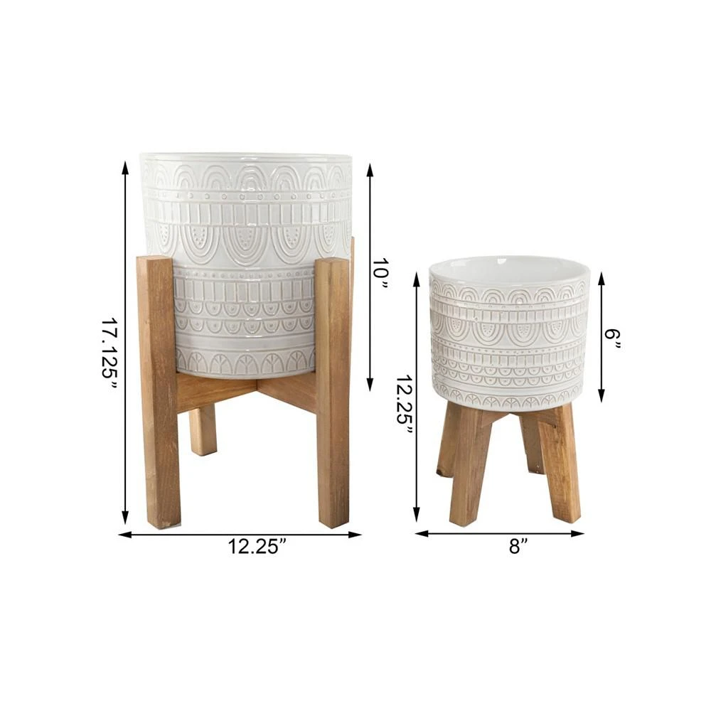 商品Flora Bunda|Aqueduct Ceramic Planter on Wood Stand, Set of 2,价格¥1859,第2张图片详细描述