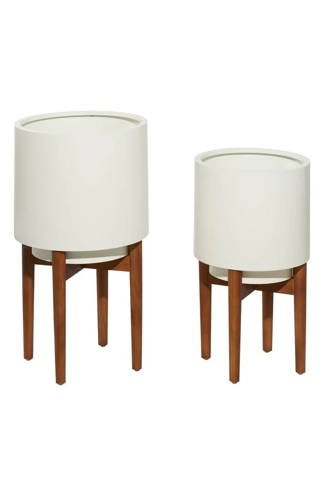 商品COSMO BY COSMOPOLITAN|White Metal Indoor & Outdoor Planter with Removable Wood Stand - Set of 2,价格¥1356,第3张图片详细描述
