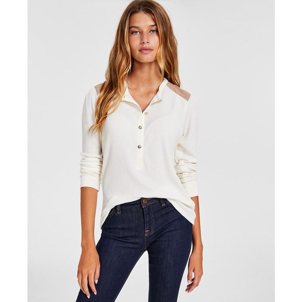 商品Tommy Hilfiger|Women's Faux-Suede-Trim Henley Top,价格¥299,第1张图片