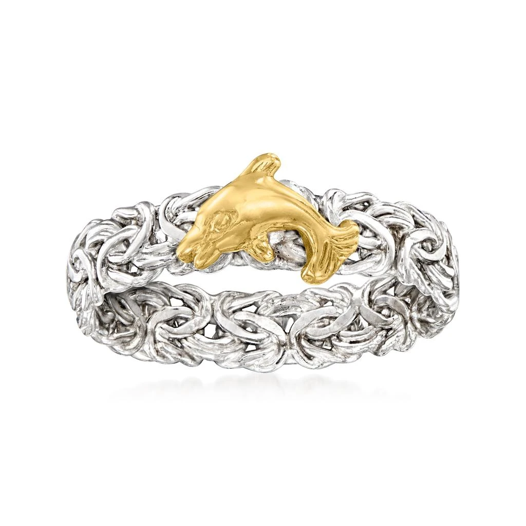 商品Ross-Simons|Ross-Simons Sterling Silver and 14kt Yellow Gold Dolphin Byzantine Ring,价格¥783,第4张图片详细描述