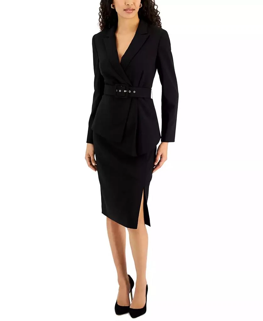 商品Tahari|Women's Asymmetrical Belted Jacket & Pencil Skirt Suit Set,价格¥1684,第1张图片