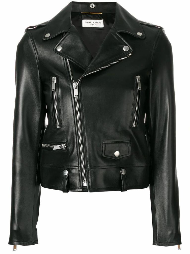 商品Yves Saint Laurent|Saint Laurent Women's Black Leather Outerwear Jacket,价格¥34766,第1张图片