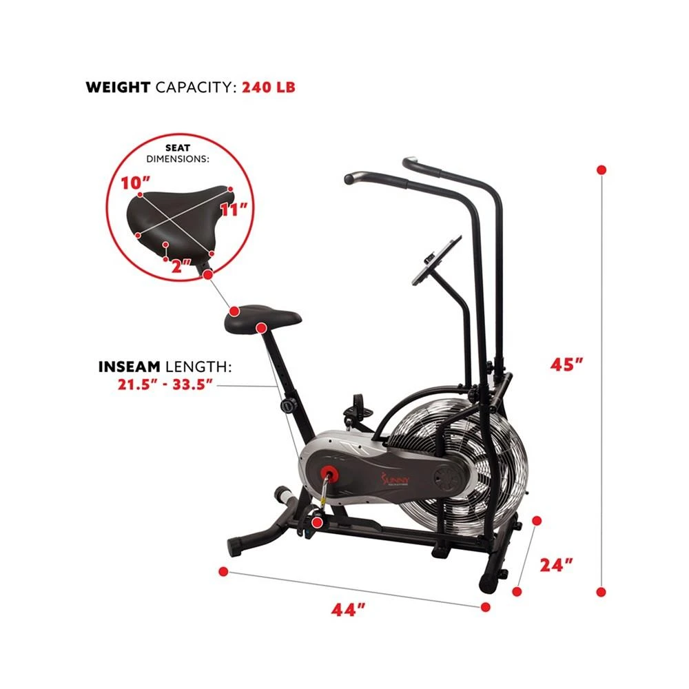 商品Sunny Health & Fitness|Zephyr Air Bike, Fan Exercise Bike with Unlimited Resistance, Adjustable Handlebars - SF-B2715,价格¥3296,第5张图片详细描述
