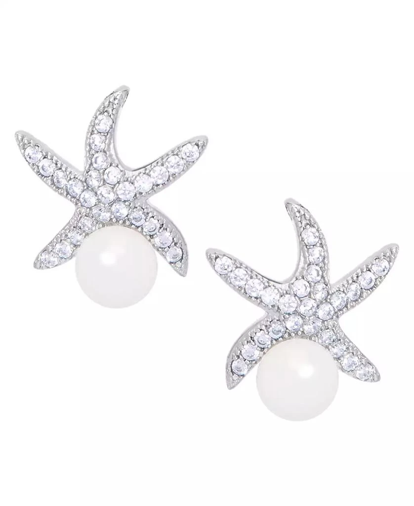 商品Macy's|Genuine Freshwater Pearl Cubic Zirconia Starfish Stud Earrings in Silver Plate,价格¥202,第1张图片