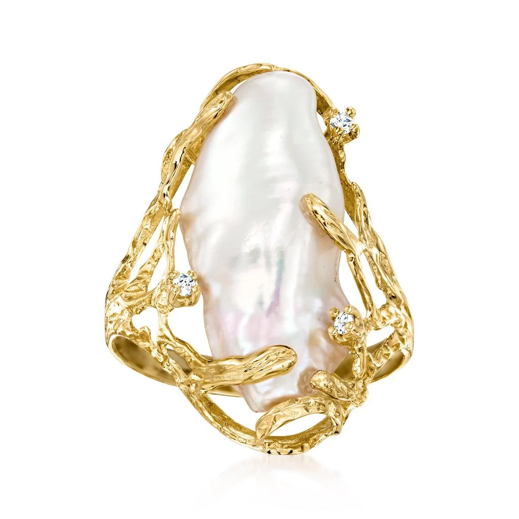 商品Ross-Simons|10x24mm Cultured Baroque Pearl Ring With Diamond Accents in 14kt Yellow Gold,价格¥4521,第1张图片