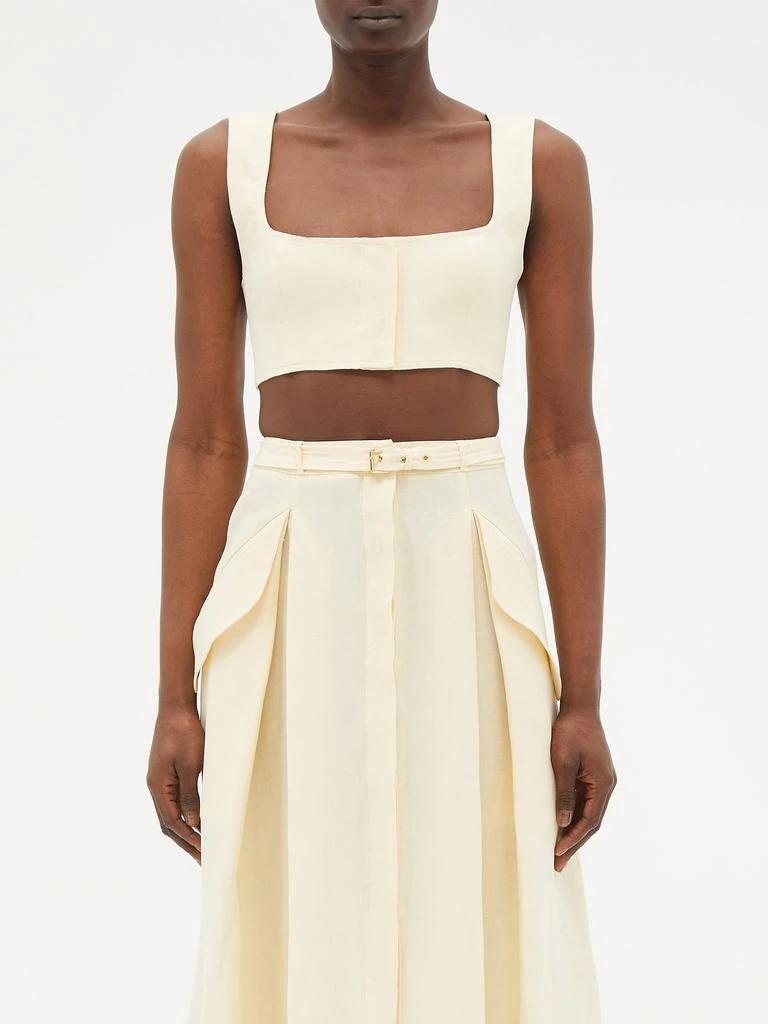 商品Le Kasha|Jirja concealed hook linen cropped top,价格¥1187,第1张图片