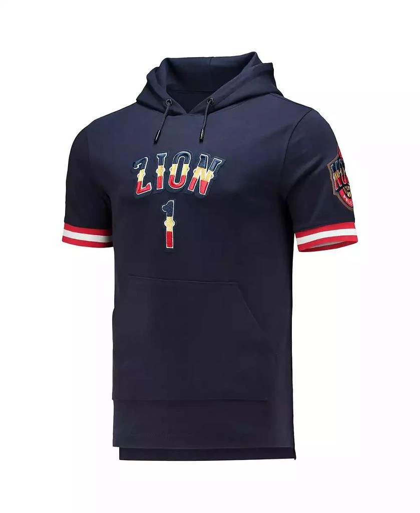 商品Pro Standard|Men's Zion Williamson Navy New Orleans Pelicans Name and Number Short Sleeve Pullover Hoodie,价格¥749,第3张图片详细描述