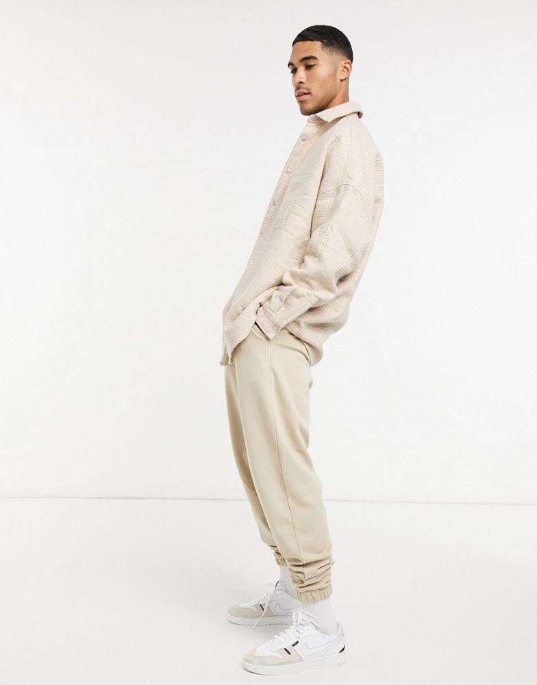 ASOS DESIGN extreme oversized wool mix check shacket in tonal beige with snap buttons商品第4张图片规格展示