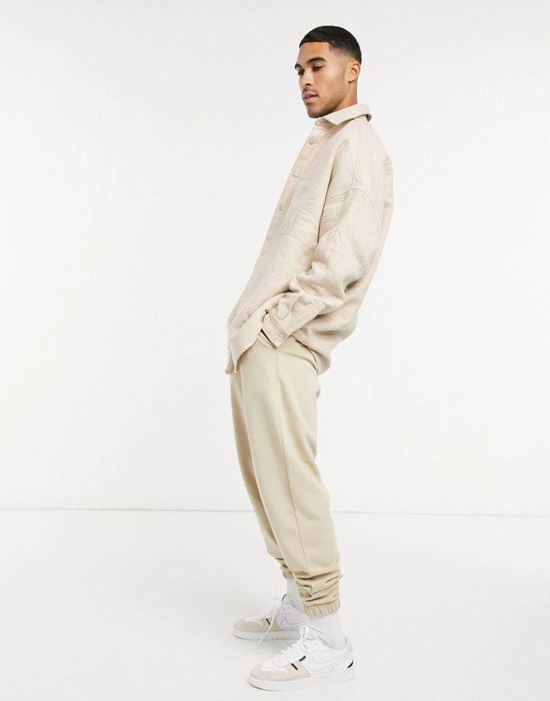 商品ASOS|ASOS DESIGN extreme oversized wool mix check shacket in tonal beige with snap buttons,价格¥210,第4张图片详细描述