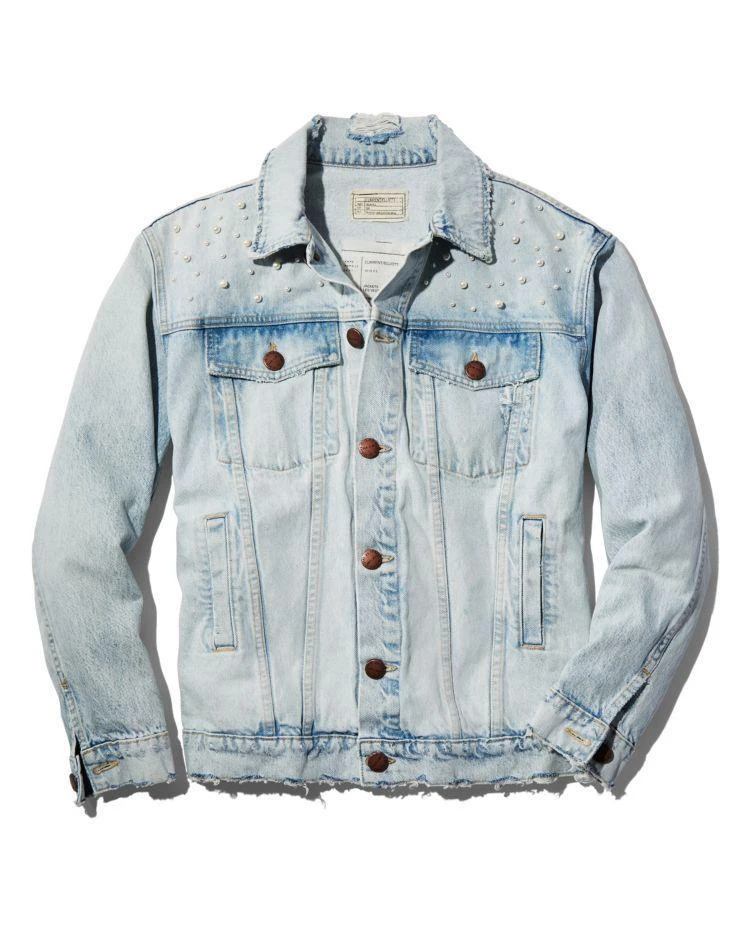 商品Current Elliott|The Boyfriend Trucker Embellished Denim Jacket in Mulholland Destroy,价格¥3199,第3张图片详细描述