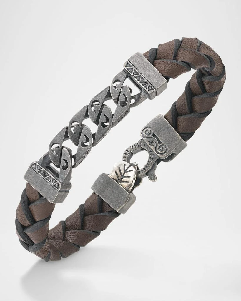 商品Marco Dal Maso|Flaming Tongue Braided Leather and Silver Bracelet with Black Diamonds,价格¥7258,第1张图片