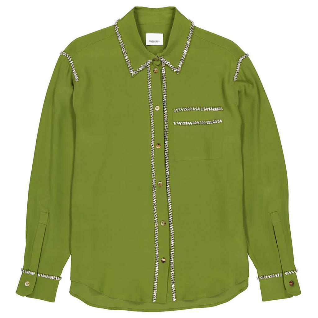 商品Burberry|Ladies Cedar Green Silk Embellished Oversized Shirt,价格¥13773,第1张图片