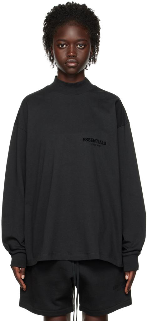 Black Flocked Long Sleeve T-Shirt商品第1张图片规格展示