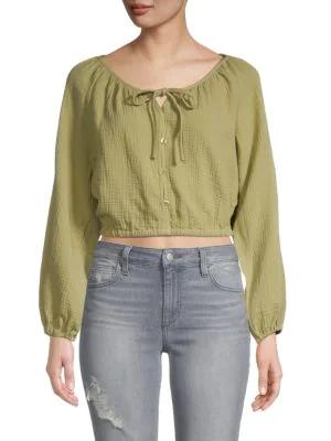 ​Tie-Front Cropped Peasant Blouse商品第1张图片规格展示