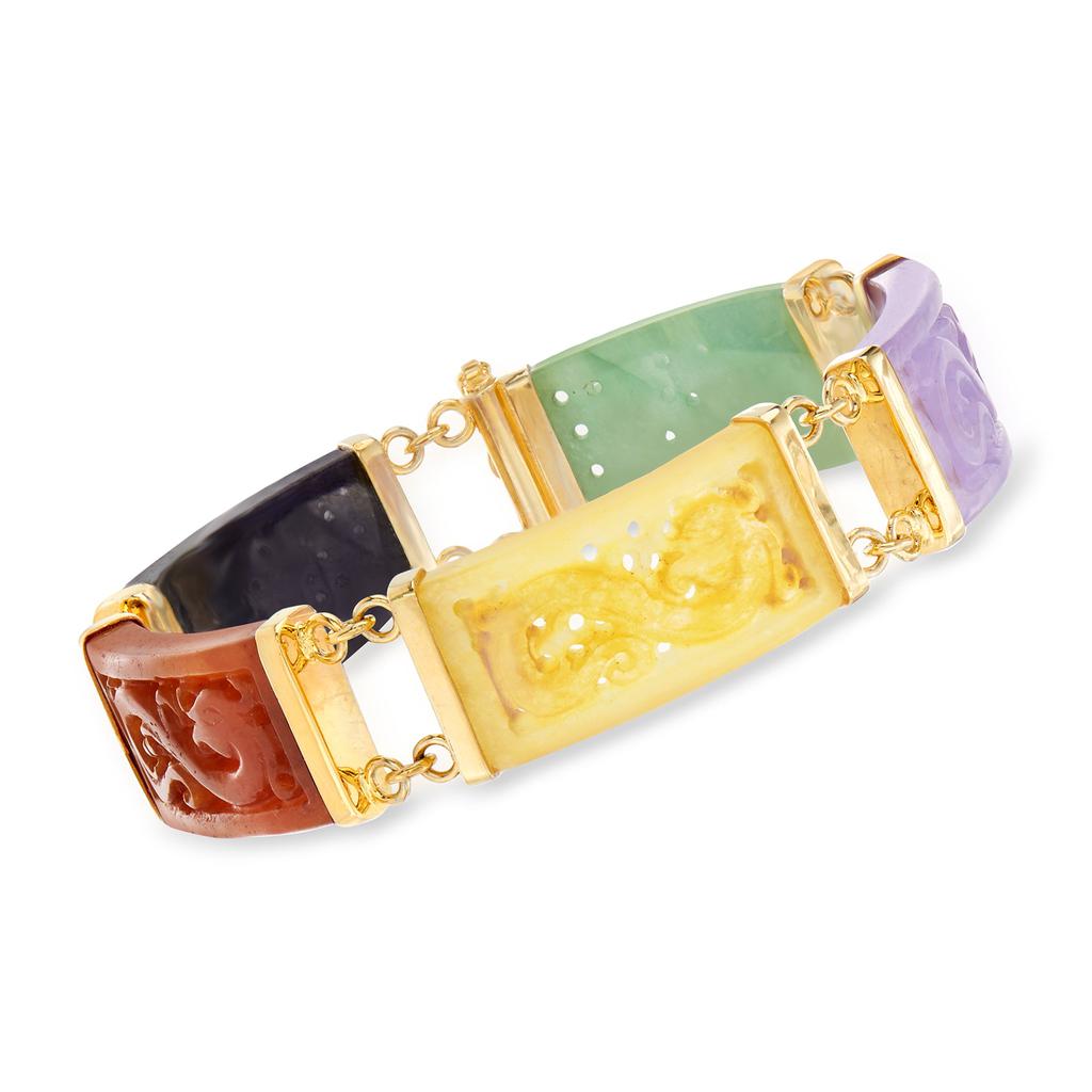 Ross-Simons Multicolored Jade Dragon Bracelet With 18kt Gold Over Sterling商品第1张图片规格展示