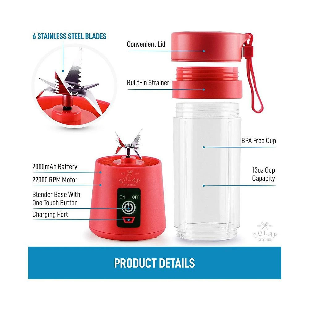 商品Zulay Kitchen|Rechargeable Portable Blender,价格¥246,第3张图片详细描述