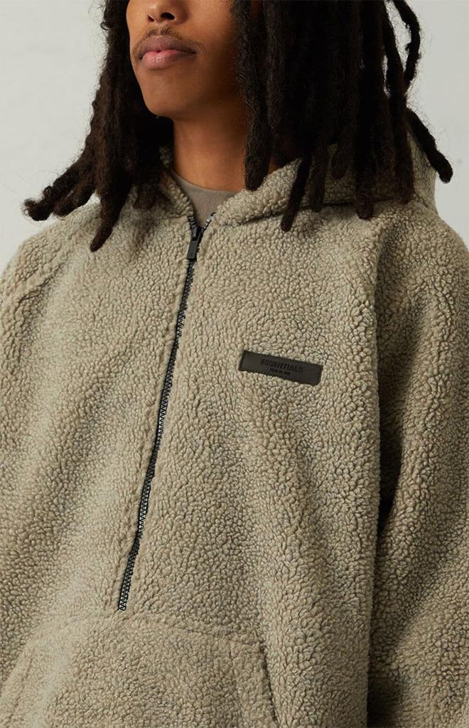 Dark Oatmeal Sherpa Fleece Half-Zip Hoodie商品第5张图片规格展示