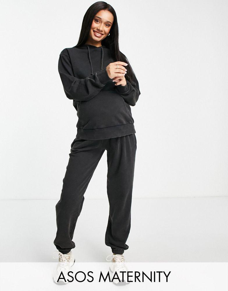 商品ASOS|ASOS DESIGN Maternity tracksuit hoodie / under the bump jogger in washed charcoal,价格¥300,第1张图片