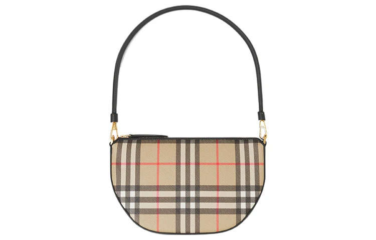 商品[国内直发] Burberry|博柏利 Olympia 系列 Vintag经典格纹印花 棉拼聚氨酯 腋下包半月包单肩手提包 常规 女款 米色,价格¥4859,第1张图片