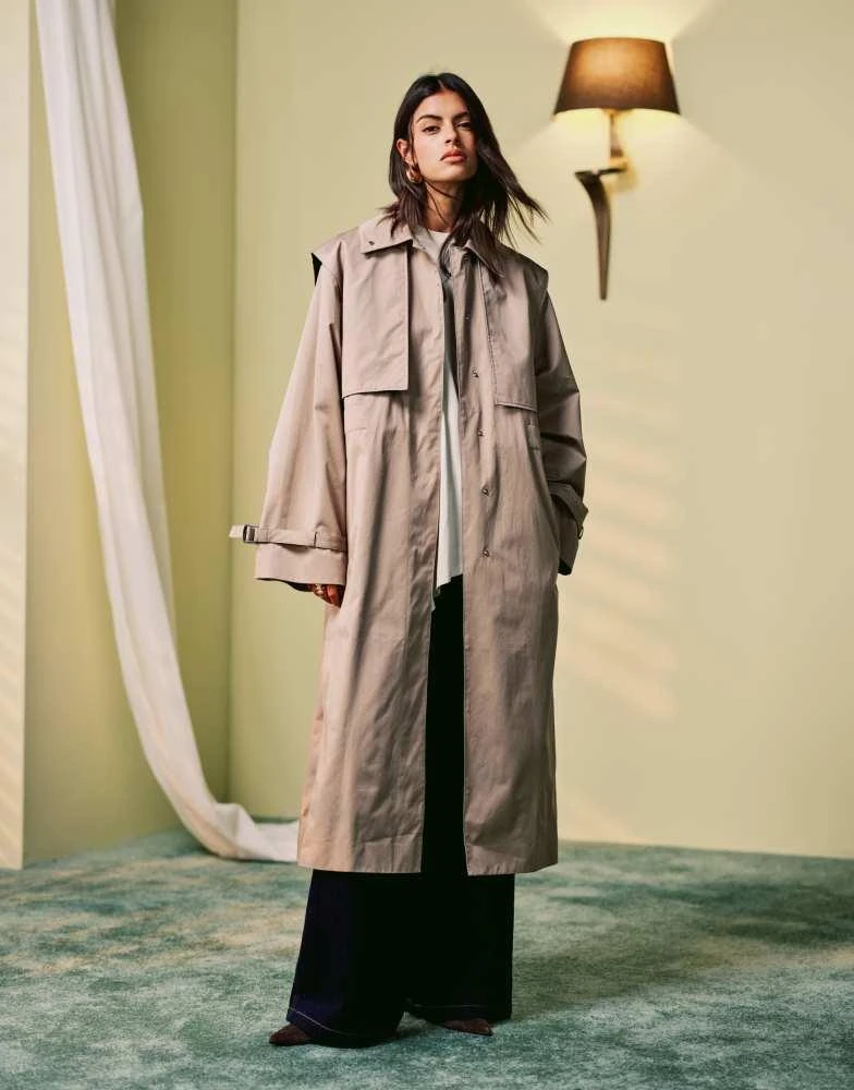 商品& Other Stories|& Other Stories midaxi  trench jacket with convertible collar detail in beige,价格¥1811,第3张图片详细描述