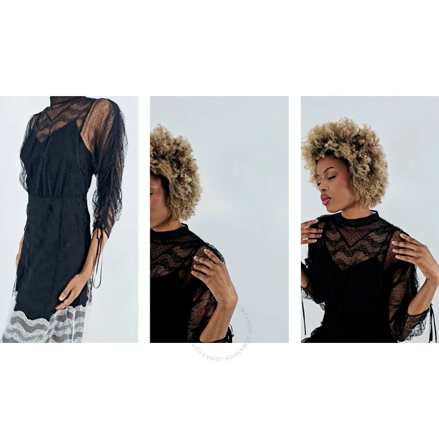 商品Burberry|Ladies Black Geometric Lace Dress With Gathered-sleeves,价格¥2237,第1张图片