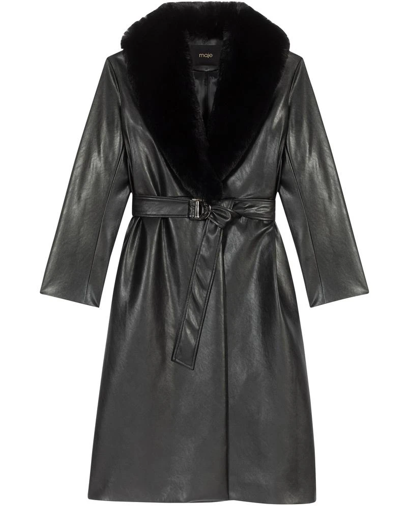 商品Maje|Long leather-effect coat,价格¥2658,第1张图片