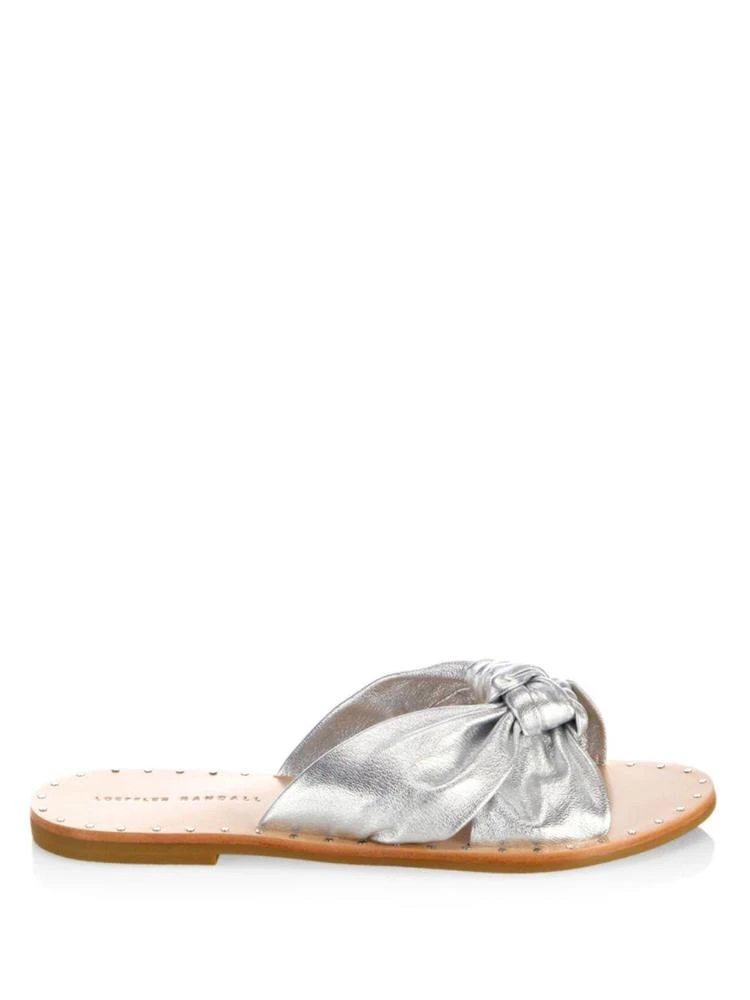 商品Loeffler Randall|Lucia Studded Knot Metallic Leather Slide Sandals,价格¥886,第5张图片详细描述