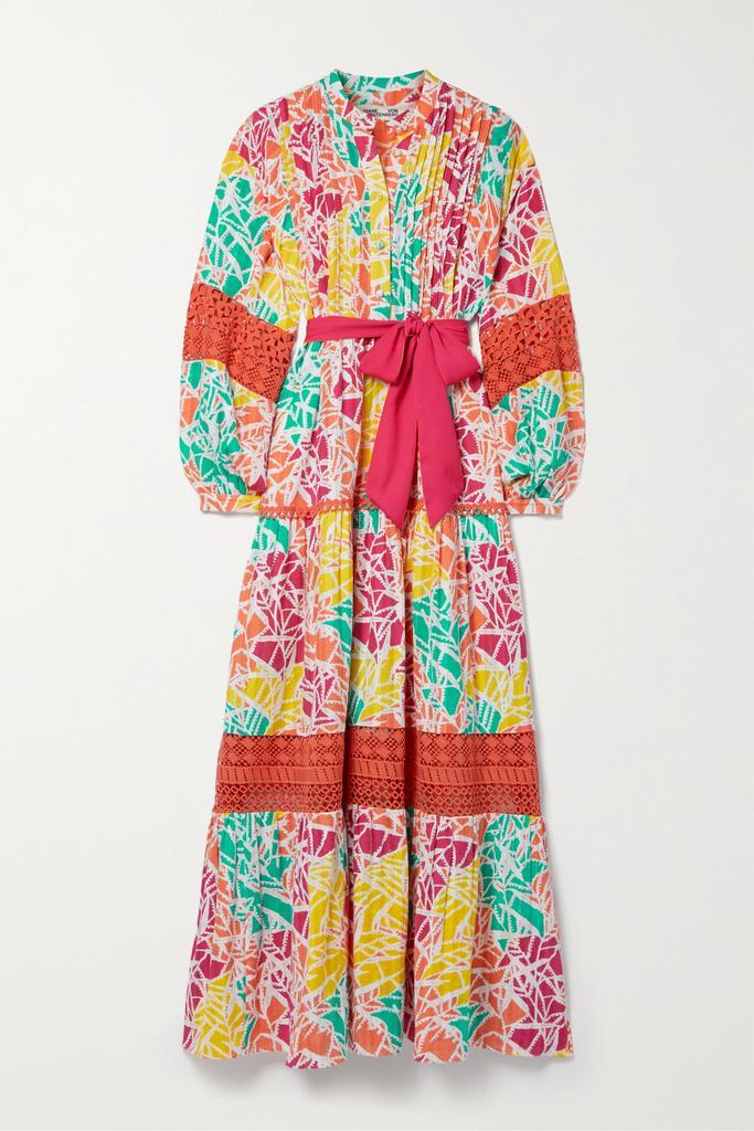 商品Diane von Furstenberg|Tessa 配腰带钩编边饰印花纯棉巴里纱超长连衣裙,价格¥6083,第1张图片