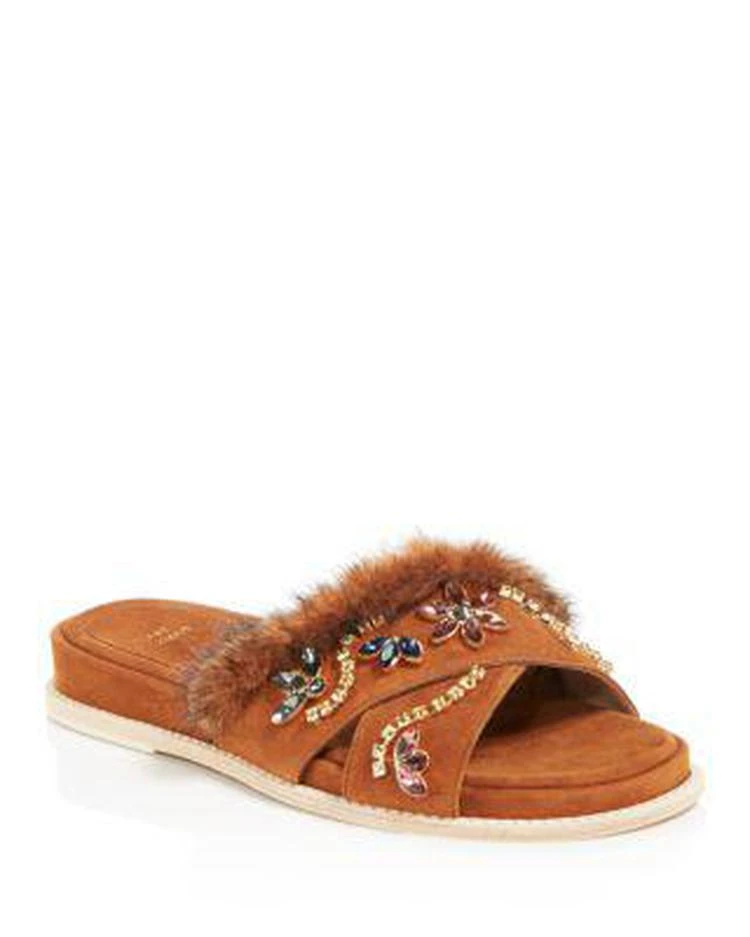 商品Stuart Weitzman|Women's Nomedeplume Suede & Mink Fur Embellished Slide Sandals,价格¥1864,第1张图片