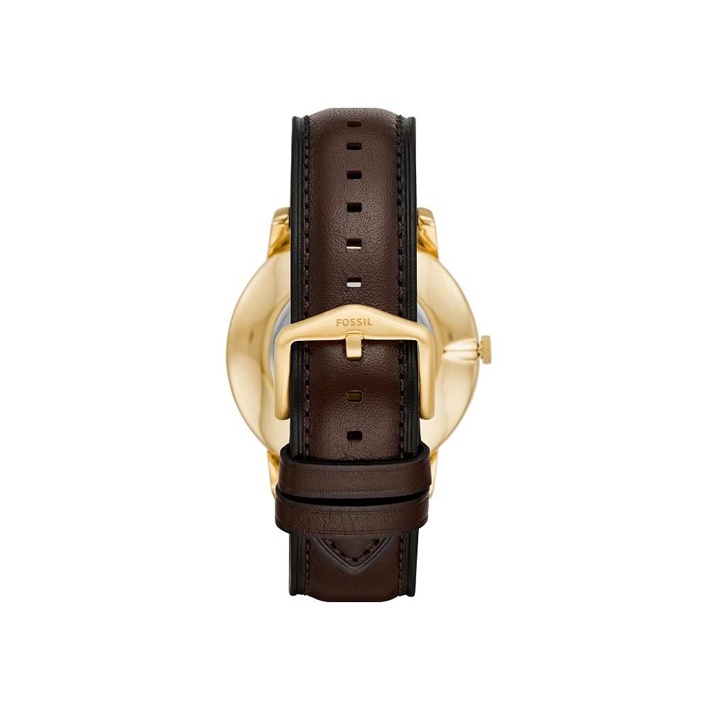 Men's Minimalist Brown Leather Strap Watch 44mm商品第3张图片规格展示