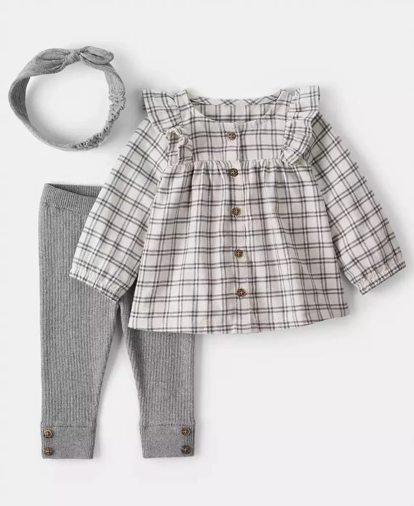 商品Carter's|Baby Girls 3-Piece Plaid Top, Pants and Headband Set,价格¥106,第1张图片