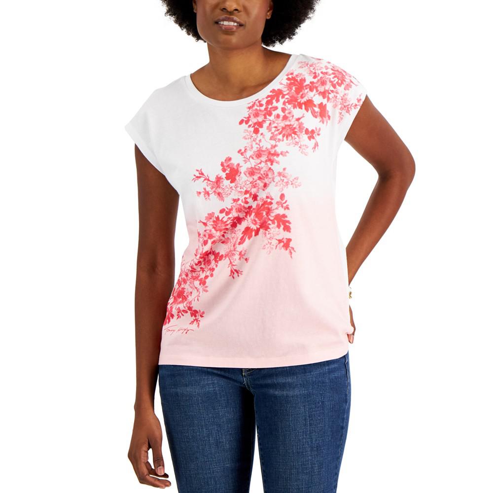 Women's Ombre Floral Short Sleeve T-Shirt商品第1张图片规格展示
