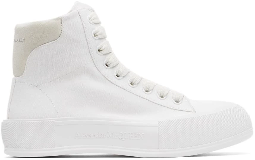 商品Alexander McQueen|White Deck Plimsoll High-Top Sneakers,价格¥1328,第1张图片