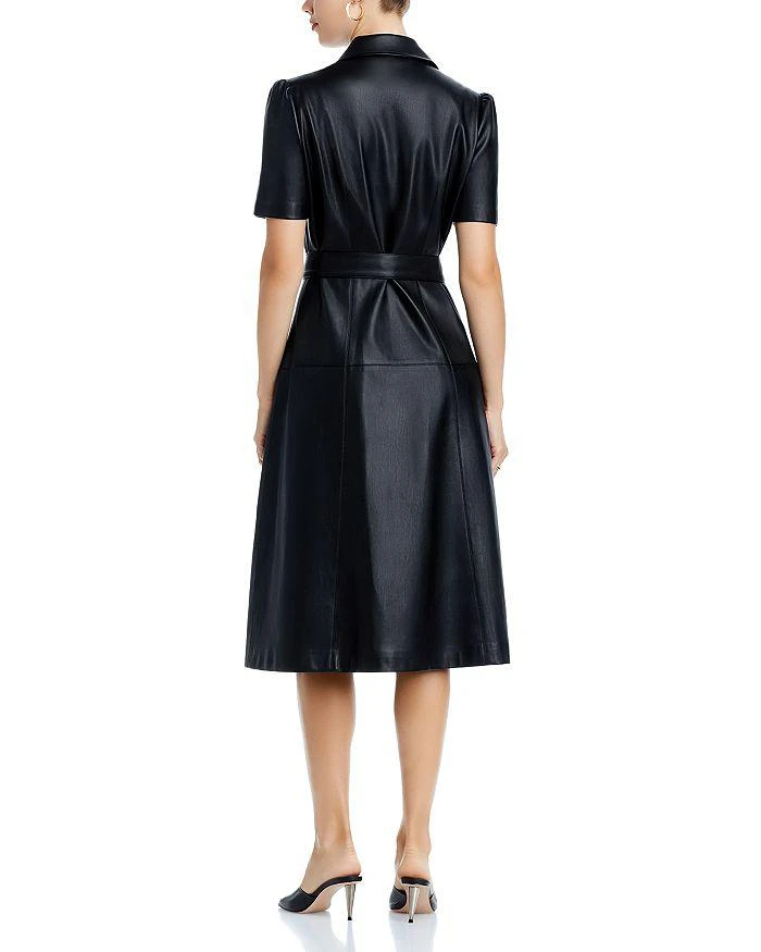 商品Tahari|Faux Leather Button Front Midi Dress,价格¥377,第3张图片详细描述