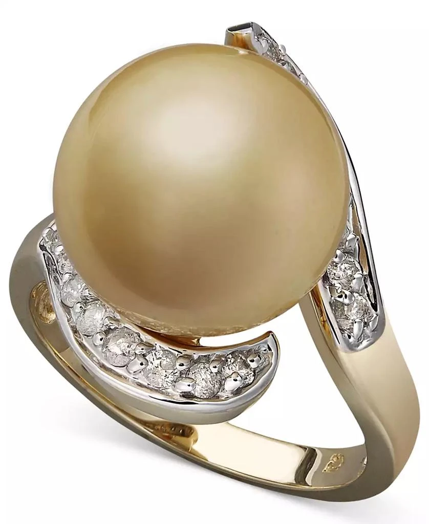 商品Macy's|14k Gold Ring, Cultured Golden South Sea Pearl (14mm) and Diamond (1/3 ct. t.w),价格¥10770,第1张图片