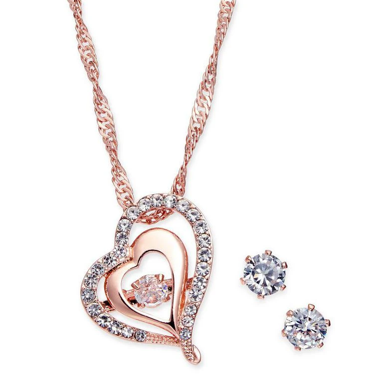 商品Charter Club|Rose Gold-Tone Crystal Heart Pendant Necklace & Stud Earrings Set, Created for Macy's,价格¥204,第1张图片