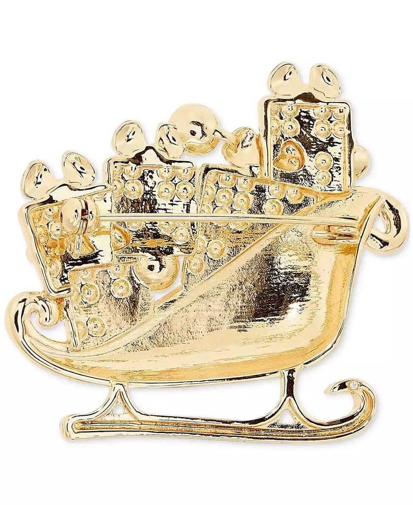 商品Holiday Lane|Gold-Tone Multicolor Crystal & Imitation Pearl Sleigh Pin, Created for Macy's,价格¥75,第2张图片详细描述