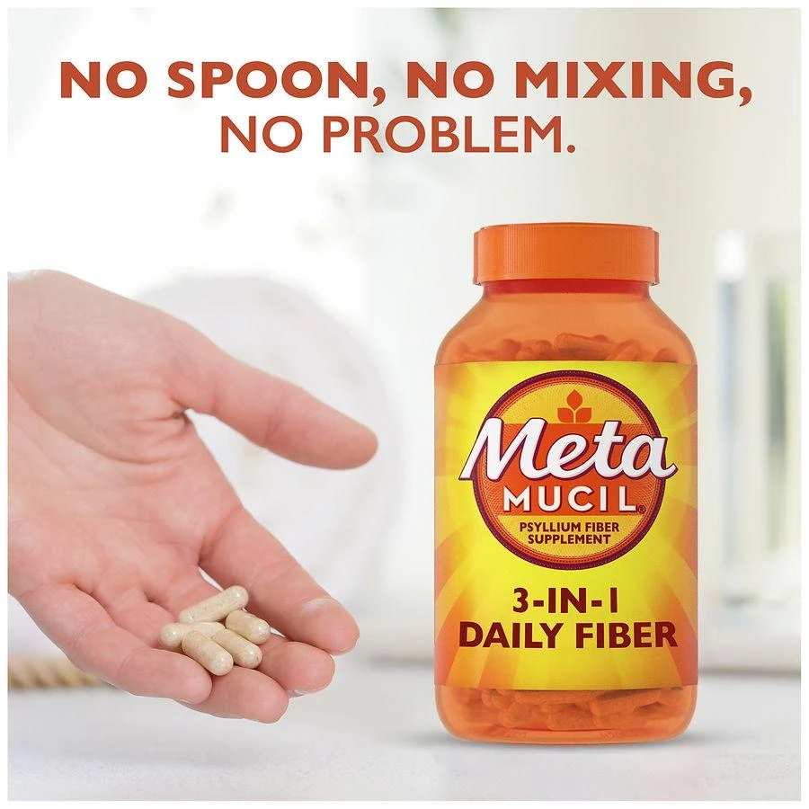 商品Metamucil|3-in-1 Fiber Capsules, Daily Psyllium Husk Supplement, for Digestive Health,价格¥310,第5张图片详细描述