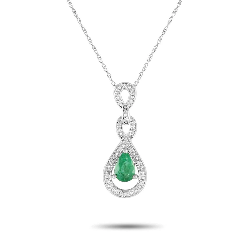 商品LB Exclusive|14K White Gold 0.08ct Diamond and Emerald Pendant Necklace PD4-16318WEM,价格¥2849,第1张图片