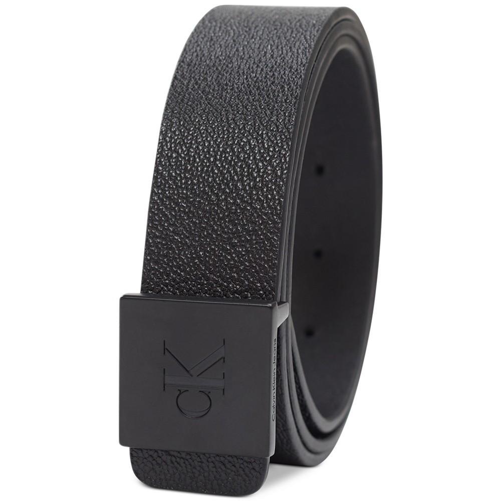 商品Calvin Klein|Men's Pebbled Leather Monogram Micro Plaque Buckle Belt,价格¥192,第4张图片详细描述