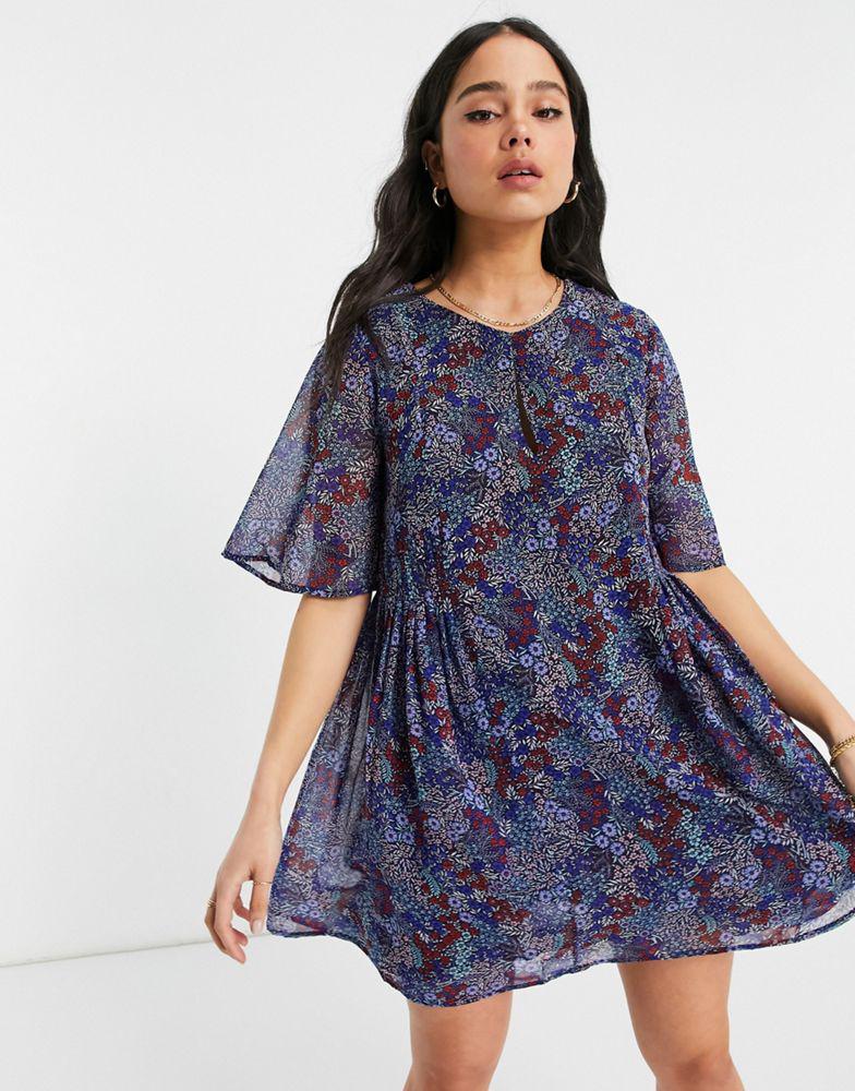 Tommy Jeans floral pleat dress in blue商品第4张图片规格展示