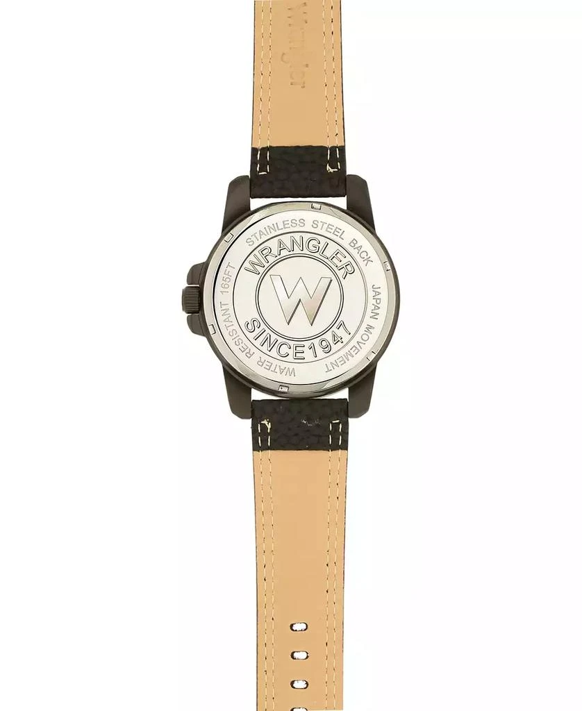 商品Wrangler|Men's Watch, 46MM IP Black Sandblasted Case and Bezel, Black Dial, White and Red Index Markers, Dual Crescent Cutouts For Date Function, Analog Watch, Red Second Hand, Black Strap,价格¥463,第4张图片详细描述