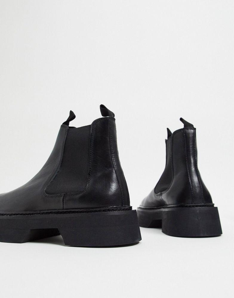 商品ASOS|ASOS DESIGN chelsea square toe boots in black high shine leather,价格¥343,第5张图片详细描述