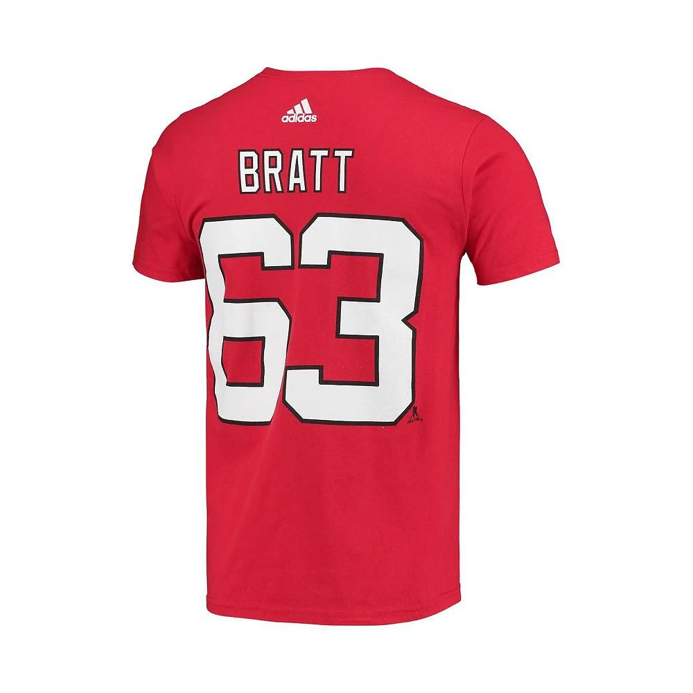 商品Adidas|Men's Jesper Bratt Red New Jersey Devils Name and Number T-shirt,价格¥261,第2张图片详细描述