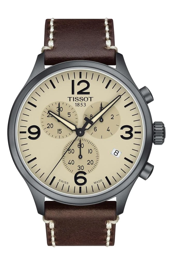 商品Tissot|Chrono XL Leather Strap Chronograph Watch, 45mm,价格¥1321,第1张图片