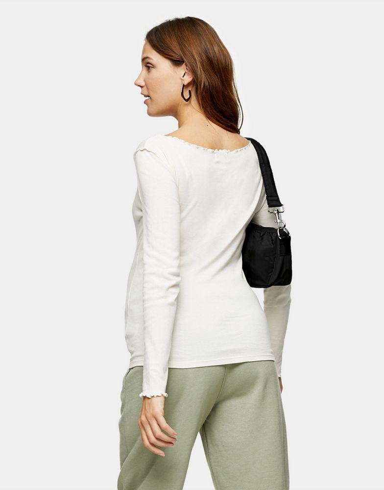 Topshop Maternity long sleeve lettuce hem t-shirt in white商品第2张图片规格展示